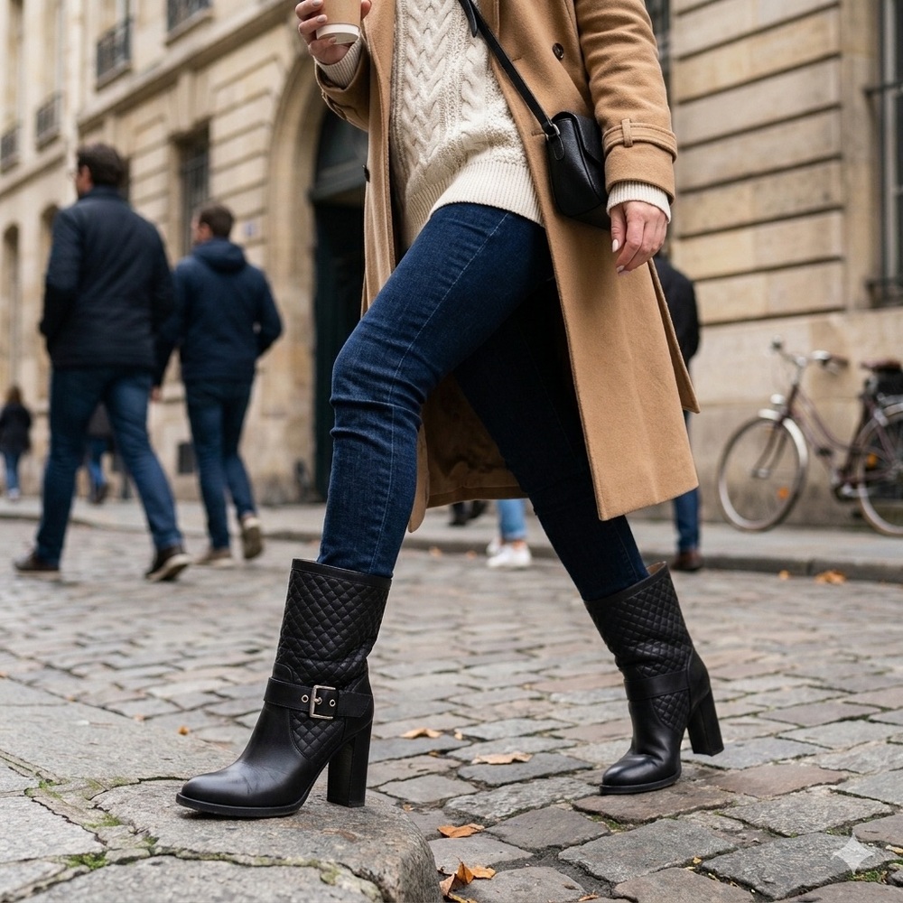 Gianvito Rossi Black Quilted Leather Block Heel Boots - US 6 (36)